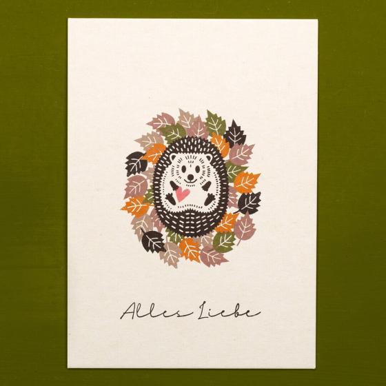 10x Greeting Card | Hedgehog in a whirlwind of leaves