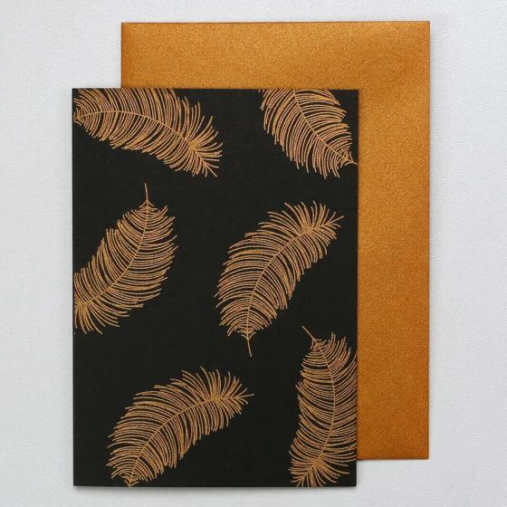 5x Card | Black & Gold Feather Fine