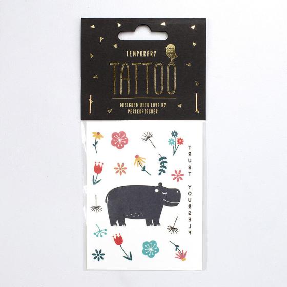 10x Tattoo | Hippo in flower heaven